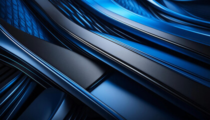 Black and blue abstract background with a shiny blue metal, illustration