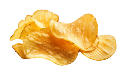 Canvas Print - Two delicious potato chips close-up, isolated on transparent background.