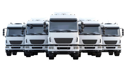 Truck fleet of five white cars, isolated on transparent background. PNG. Logistics and transportation concept	
