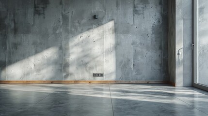 Sticker - Room with grey concrete walls and floor electrical outlet and wooden baseboards