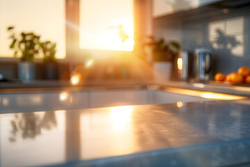 countertop in the kitchen platform blurred background copy space