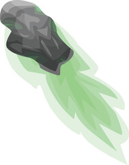 Wall Mural - illustration of a gray asteroid leaving a green trail while flying fast through space