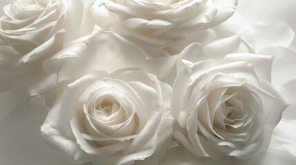 Wall Mural - Close up white rose flowers on white backdrop artistic still life with detailed textures