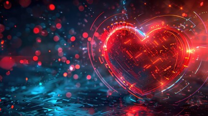 Poster - digital heart glowing with red light in abstract background