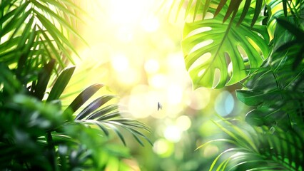 Wall Mural - fresh green plant background with sunrays video animation background Seamless looping  4k quality