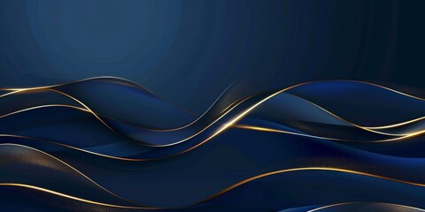 Luxury blue background vector with golden wave line for text and design