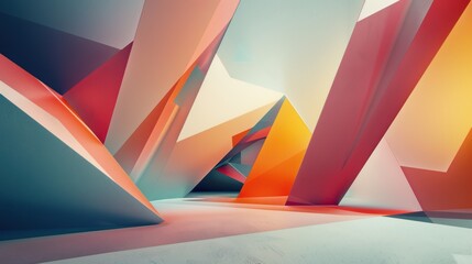 Wall Mural - Abstract geometric shape design with red, orange, and blue colors