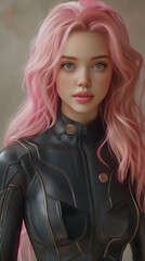 Wall Mural - Pink Haired Woman in Black Leather Jacket