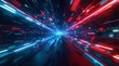© Cetin - Abstract red and blue glowing light speed lines background with blur effect