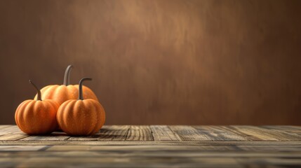 Halloween background, pumpkins n plain brown background, copy space, gloomy, atmospheric picture, postcard