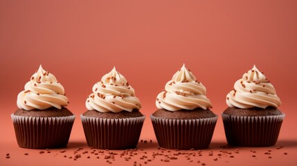 Wall Mural - Decadent Chocolate Cupcakes with Vanilla Frosting on Warm Background