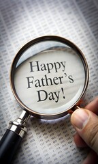 Wall Mural - Happy Fathers Day concept text through a magnifying glass on a white sheet