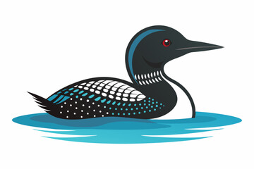 Wall Mural - Lineocut vector art illustration of a loon bird on water