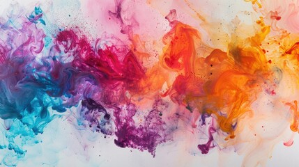 Poster - Colorful celebration with ink in water on white surface Texture of paint Explosion of colors