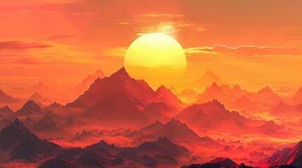 Wall Mural - Sun setting behind mountains