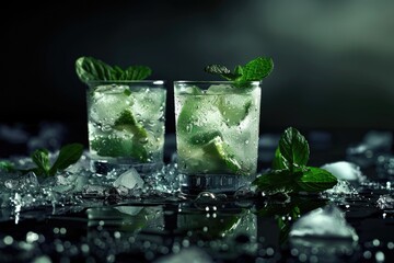 Canvas Print - Refreshing Mojito cocktail with ice and mint for summer.