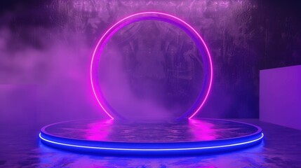 Poster - purple and blue neon lights create a circular stage