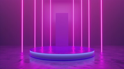 Wall Mural - illuminated circular platform with purple neon lights