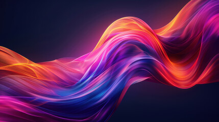 Abstract colorful wave design element flowing with smooth lines on gradient background, neon colors 