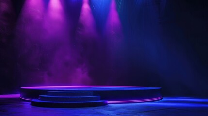 Wall Mural - empty stage with purple and blue lights in a dark room