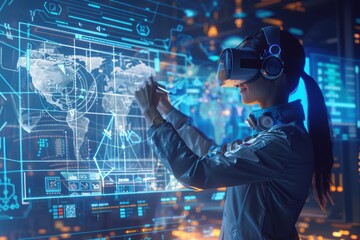 Industrial virtual training concept using VR headsets and touchscreen displays
