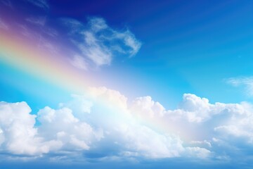 Colorful sky website banner with rainbow  sun  and clouds.