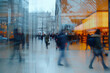 © MdJahangir - A blurry background of people walking in an office building with glass windows and modern architecture