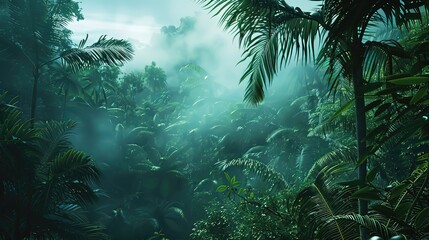 Wall Mural - Tropical_rainforest._Green_and_misty.Generative Ai Image.