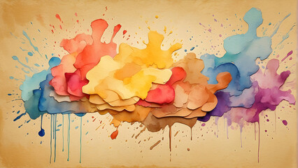 Wall Mural - Colorful watercolor paint splashes on paper