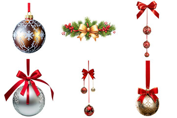 Canvas Print - A collection of a bunch of christmas ornaments hanging from strings, PNG with transparent background, AI