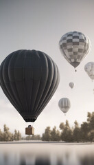 3d render of hot air balloon matte black material aircraft white background transportation