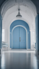 Wall Mural - A blue and white room with a blue archway and a white archway