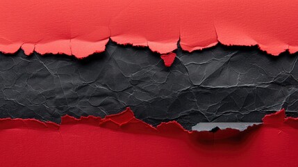 Poster - Texture of torn black paper isolated against a red background