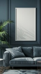 Wall Mural - Mockup poster frame close up in interior background, 3d render. Living wall 