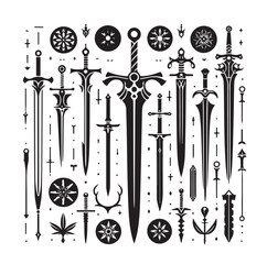 set of swords silhouettes vector illustration