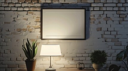 Wall Mural - A white desk with a lamp and a framed white picture