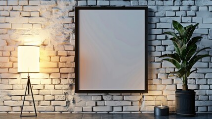 Wall Mural - A white desk with a lamp and a framed white picture