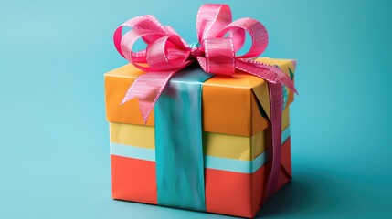 Poster - Colorful gift box with ribbon for New Year or Christmas