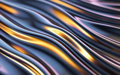Wall Mural - abstract background featuring smooth flowing metallic waves in vibrant gold and blue hues, creating 