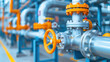 © tonstock - Industrial piping system with bright orange valve handles and stainless steel pipes in a factory setting, showcasing engineering and manufacturing.