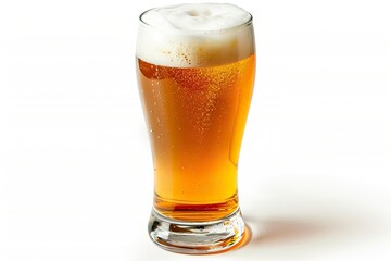 Tulip pint glass of fresh delicious golden-colored beer with cap of foam isolated on white background - generative ai