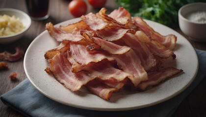 closeup of a plate of bacon