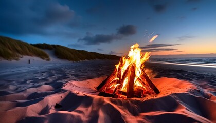 Wall Mural - campfire on the sandy beach at night tversted denmark