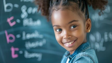 Wall Mural - The letters are arranged in a row, and the girl is standing in front of them