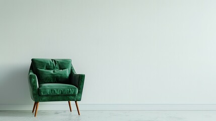 Wall Mural - Green Armchair in a White-Walled Minimalist Room - 3D Render