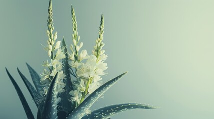 Canvas Print - Aloe vera plant with white flowers.