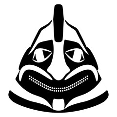 Sticker - Ethnic animal mask or hat of Tlingit Indians. Indigenous Native American design. Black and white silhouette.