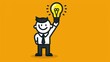 © Best - Cartoonish character in a tie, raising a shining light bulb overhead, capturing the essence of a brilliant idea. Cheerful and imaginative.