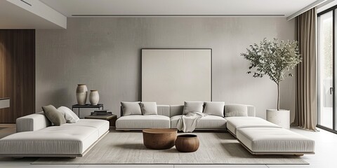 Poster - A minimalist Scandinavian living room with neutral tones and clean lines, reflecting simple yet stylish interiors