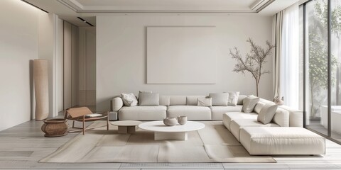 Poster - A minimalist Scandinavian living room with neutral tones and clean lines, reflecting simple yet stylish interiors